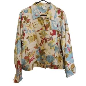 Chic Multicolor Coldwater  Creek Linen Floral Jacket